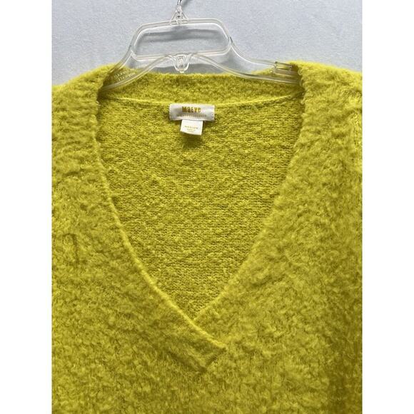 ANTHROPOLOGIE MAEVE PLUSH V-NECK COZY PULLOVER SWEATER M Neon Yellow - Picture 4 of 14